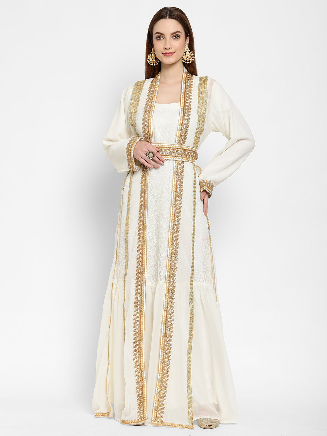 Embroidered Maxi With Lace Work - Maxim Creation