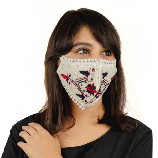 Floral Embroidery on Cotton Face Mask (Pack of 1 set in 4 Different Styles) - Maxim Creation