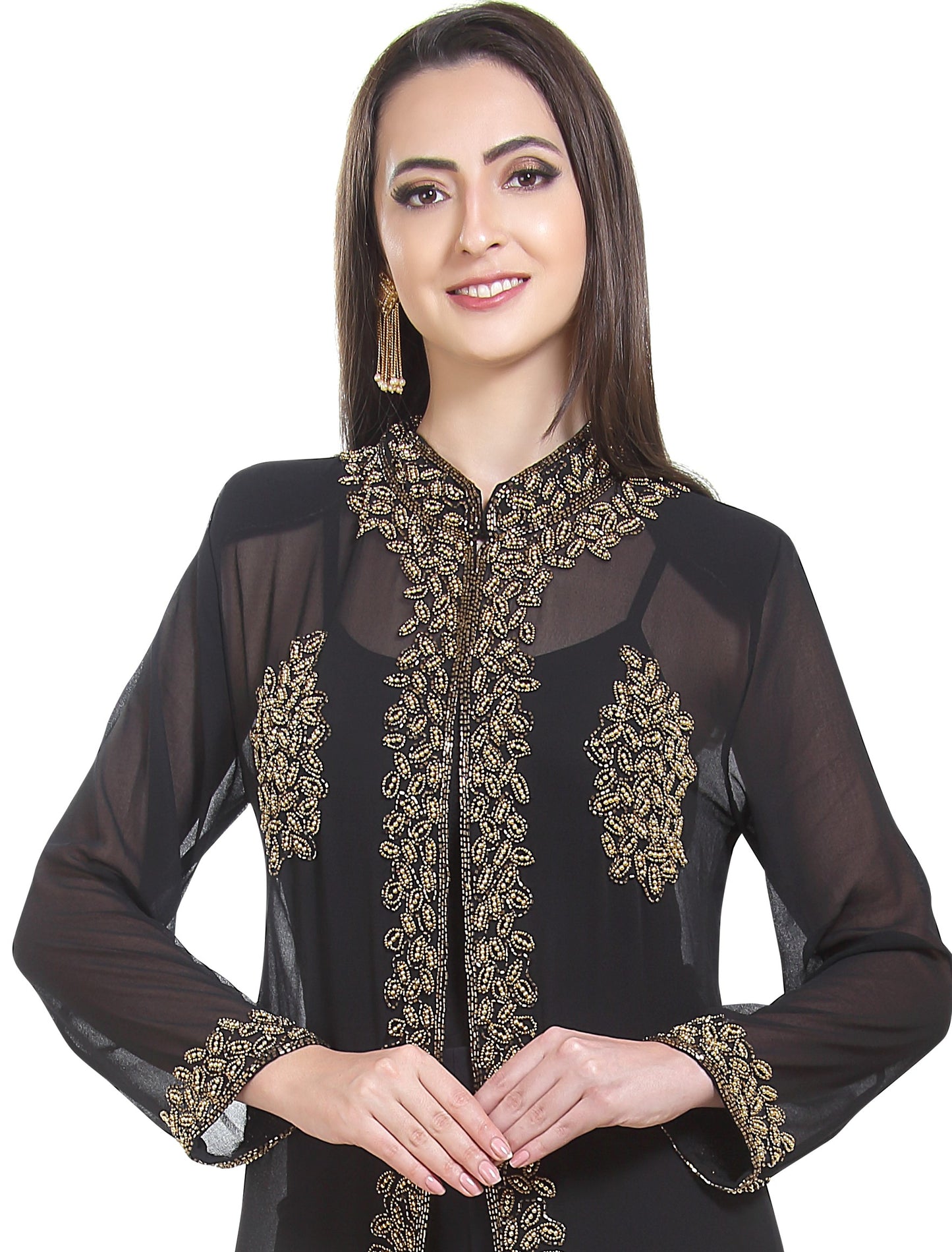 Embroidered Kurti in Black Overcoat Party Gown - Maxim Creation