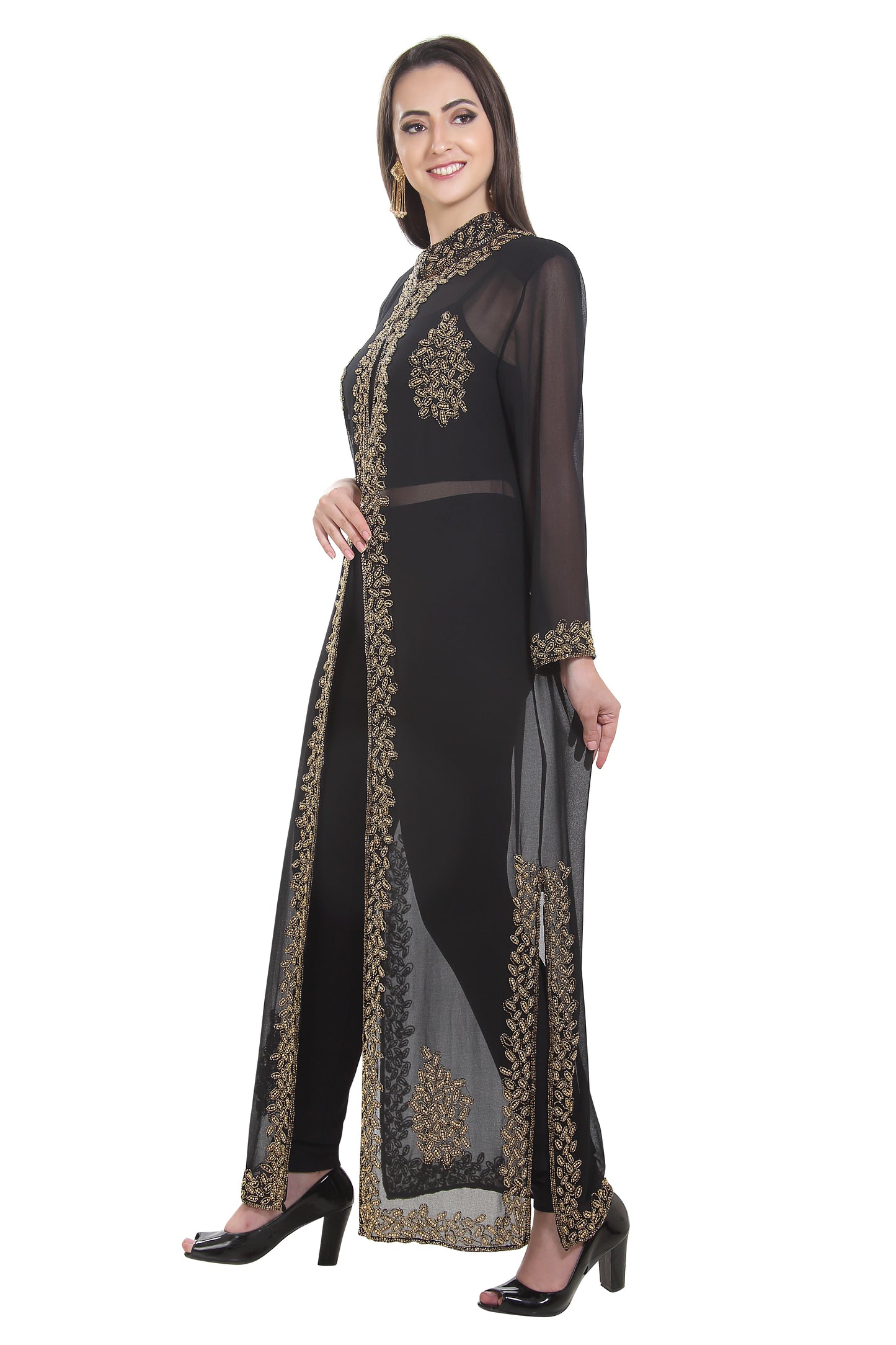 Embroidered Kurti in Black Overcoat Party Gown - Maxim Creation