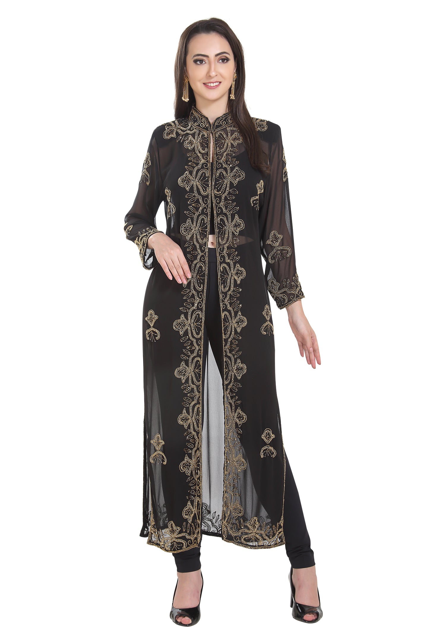 Embroidered Cardigan Jacket Overcoat Long Maxi Gown - Maxim Creation