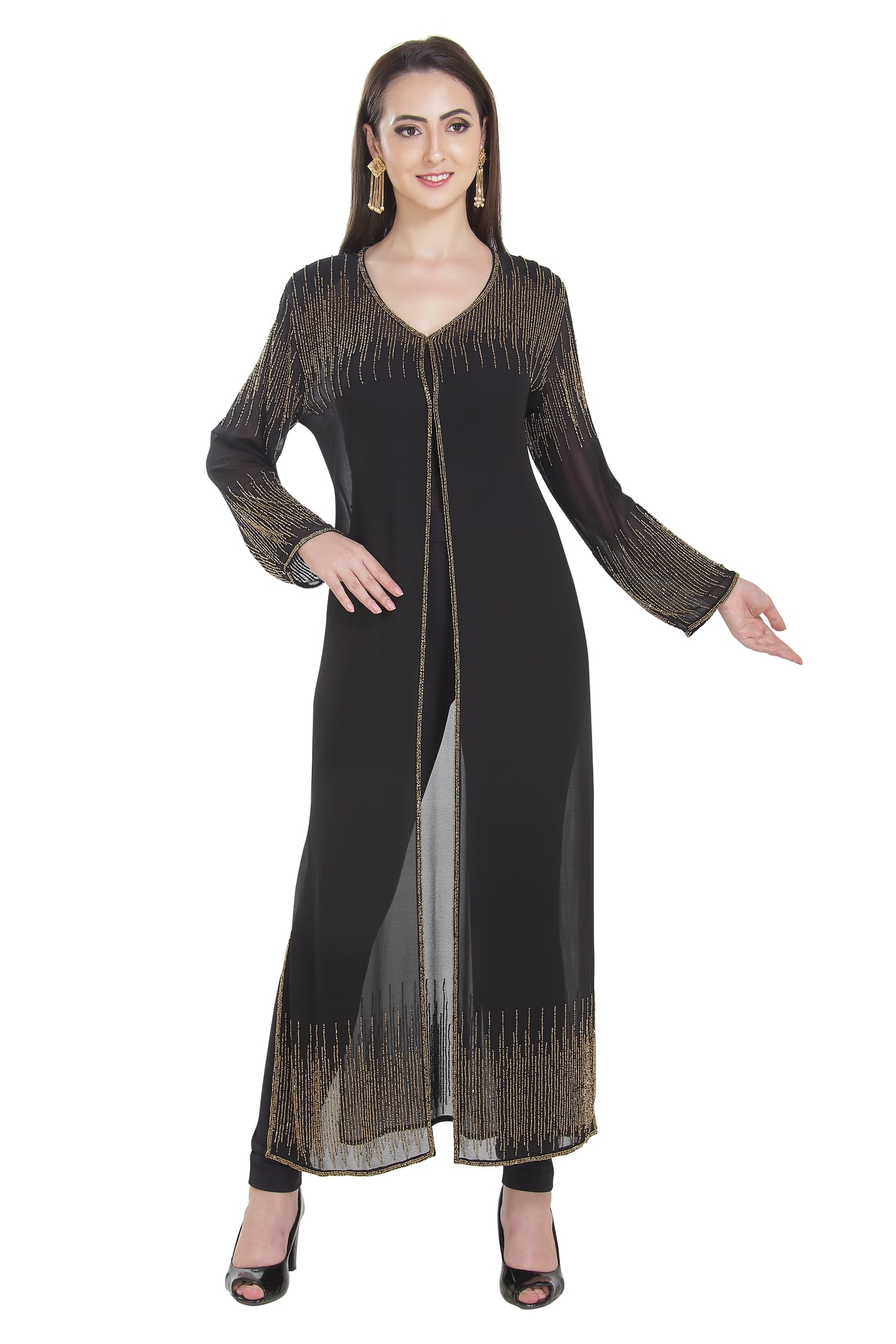 Embroidered Cardigan Long Sleeve Kurti Dress - Maxim Creation