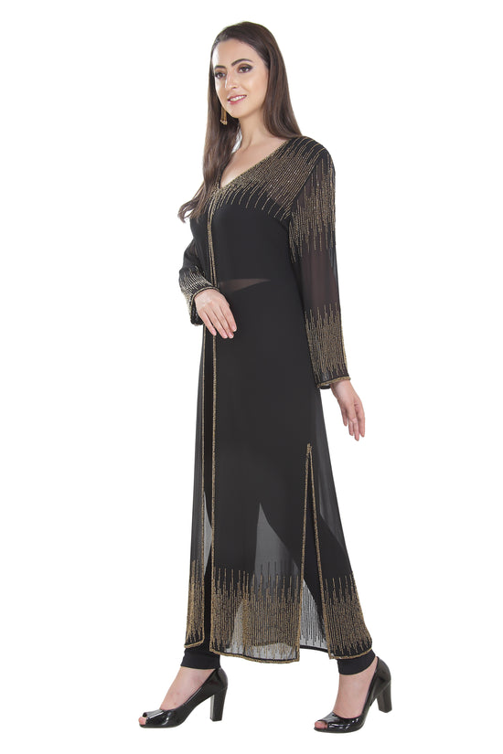 Embroidered Cardigan Long Sleeve Kurti Dress - Maxim Creation