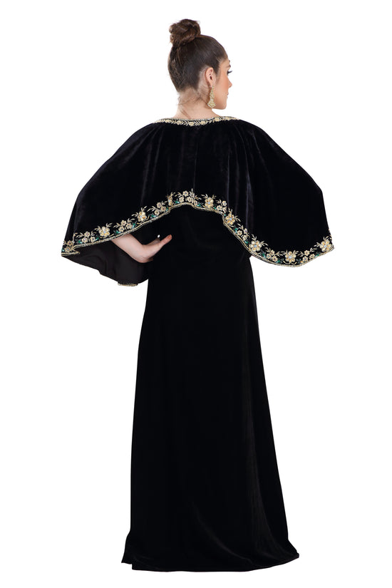 Arabian Kaftan Velvet Fabric with Colorful Crystal Embroidered Dress - Maxim Creation