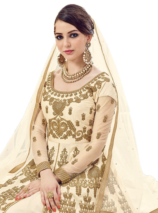 Embroidered Ball Gown in Cream Full Work Sharara 207 - Maxim Creation