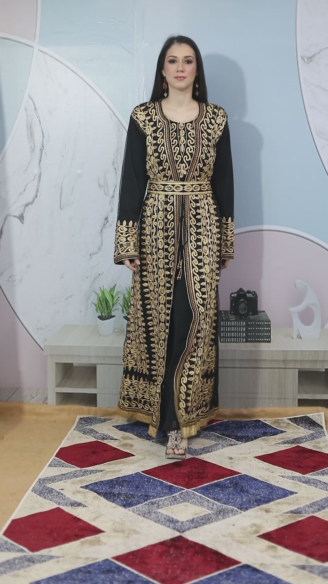 Traditional Jalabiya Karakou Embroidery in Golden Thread-Work Gown